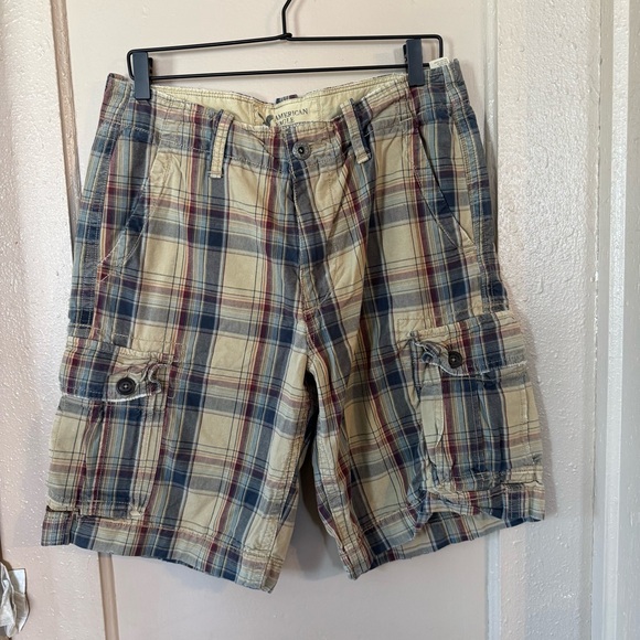 Y2K 2010 American Eagle Men’s 32 Plaid Cargo Shorts SurferCore CaliCore Skater - Picture 1 of 11